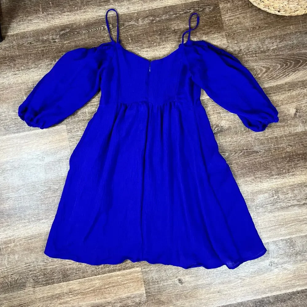 Anthropologie Moulinette Soeurs Women's Royal Blue Off Shoulder Dress